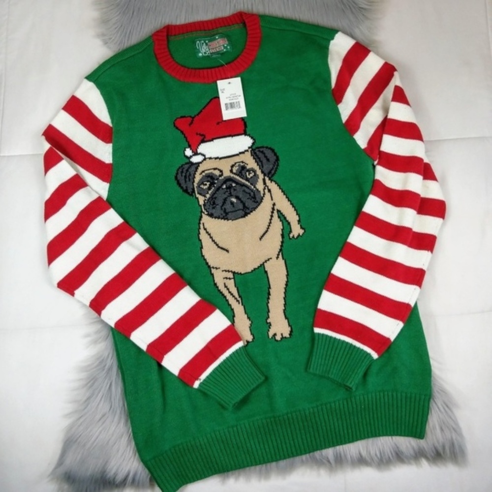 SOLD* NWT Ugly Christmas Sweater Pug Life Pullover - Picture 1 of 6